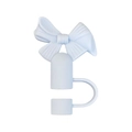 White 10mm silicone straw cover with 3D bow design for dust protection - White