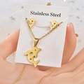 Golden stainless steel jewelry set featuring dolphin pendant necklace and stud earrings - Gold Dolphin