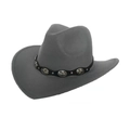 Grey felt western cowboy hat featuring black decorative band with silver carved conchos - M(56-58cm) / Grey (Silver Concho Band)