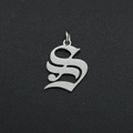 Gothic style stainless steel letter S pendant with metallic silver finish on dark background - Letter S