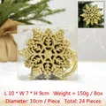 Set de 24 copos de nieve dorados con purpurina 10cm para decoración de árbol Navidad - 24 unidades/caja (10cm) / Dorado