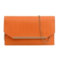 Elegant orange envelope evening bag with gold chain strap and vertical stitched texture - Orange
