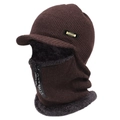 Coffee brown fleece-lined winter knit hat with zipper mask and neck warmer for men - Coffee / 58-63cm