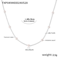 Elegante collana in acciaio al titanio con imitazione di perle e dettagli misura - Collana con Perle di Conchiglia Colore Acciaio 48+9cm