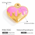 Pink heart butterfly oil drip pendant in 18K gold plated stainless steel - Pink Heart (PJ91703C)