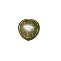Polished Unakite heart-shaped worry stone with green and pink patterns on white background - Unakite