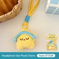 Llavero de estrella de peluche amarillo con orejeras azules y tarjeta de regalo - Colgante de Peluche de Estrella con Auriculares