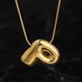 Golden bubble letter P pendant necklace with sleek snake chain in stainless steel - Gold (P) (Large)