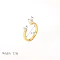 18K gold-plated open ring with 6mm and 4mm white pearls in a minimalist vintage style - Double Pearl Open Style (YYR023166)