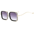 Vintage oversized square sunglasses with gold metal wave temples and purple gradient lenses - Black Frame Gradient Gray Lens