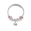 Detail of silver crown charm bracelet with pink faceted beads and elephant pendant - No Box / Elephant