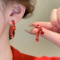 Elegante lange rote Kristall-Perlenohrringe mit Goldfassung für das Jahr des Drachen 2024 - 41# Silberner Ohrstecker - Rot