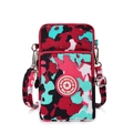 Mini crossbody phone bag featuring a red and blue camouflage pattern with round logo - Cow Print