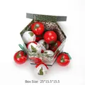Set de 14 bolas navideñas rojas y blancas con dibujo de árbol y caja de regalo - Estilo Árbol de Navidad / 14 Piezas