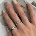 Three-piece set of 925 sterling silver rings with heart and buckle designs - J1547 Belt Buckle Heart Style