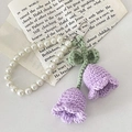 Handmade crochet lily of the valley keychain with purple flowers and pearl chain - 2 Flowers / Purple