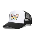 Klassischer schwarz-weißer Trucker-Hut mit buntem Schmetterlingsdruck und atmungsaktivem Netz - Verstellbar / Schwarz
