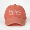 Gorra de béisbol de algodón lavado naranja coral con bordado Hot Mess y estilo retro - Ajustable / Naranja