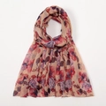 Detail of floral printed voile scarf showing red and purple roses on beige fabric - Beige Red Blue Purple Rose
