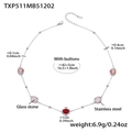 Stainless steel necklace with red glass stones and silver chain in 42cm length - Steel Necklace - Mixed Red Glass Stone