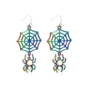 Rainbow gradient spider web drop earrings with sparkling rhinestones for Halloween - 03 Spider Earrings