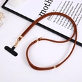Brown braided nylon phone lanyard with gold metal hardware and black patch connector - Coffee