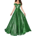 Emerald green sequin off-shoulder A-line formal evening gown for women gala - US size 2 / Green