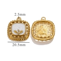 Golden square oil painting pendant with white enamel and leaf detail, 20.5mm size - Hollow Flower Pendant / White