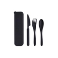 Portable black wheat straw cutlery set with knife, fork, spoon and matching storage box - Black / No Paper Box