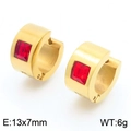 Minimalist wide gold stainless steel huggie earrings with a rectangular red zircon - Gold With Deep Red Zirconia(KE118321-TGD)