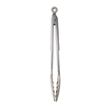 Single beige silicone and stainless steel kitchen food tongs with locking ring mechanism - 12 Inch Food Tongs