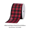 63MM red and black buffalo plaid ribbon, 10 yards wired edge roll for Christmas decor - Red and Black Grid