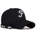 Gorra de béisbol de algodón negro con letra P bordada y detalle de tira sports - Negro