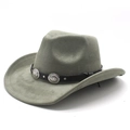 Detailed close-up of grey suede cowboy hat with vintage silver conchos on black leather band - M (56-58cm) / Army Green