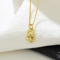 18k gold plated wolf pendant necklace with black zircon eyes on white fabric background - Gold Fox Head-Black Eyes