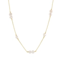 Golden S925 silver necklace featuring seven unique white baroque pearls on a fine chain - Gold Baroque Seven Pearl(GPN57-14K)