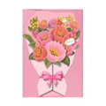Tarjeta de felicitación 3D tipo ramo de flores rosa con peonías y etiqueta de Thank You - S579# Rosa (Tarjeta+Sobre+Embalaje Independiente)