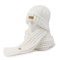Set berretto e sciarpa in maglia a trecce bianca con toppa in ecopelle - Berretto Bianco + Sciarpa