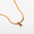 Close-up of flat herringbone chain with emerald-cut red zircon pendant in gold plating - 40+5cm / Rose Red