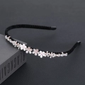 Serre-tête floral noir avec strass roses et blancs pour un style élégant et féminin - Quatre petites fleurs-Gris