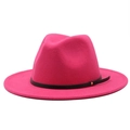 Magenta flat brim wool fedora hat with minimalist black leather band and gold stud - One Size 58cm Circumference / Rose Red