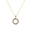 18K gold plated tree of life necklace featuring a circular rainbow zircon pendant - Multicolor Round