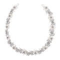 Exquisite bridal headband with silver finish, white pearls and floral rhinestone inlay - Silver