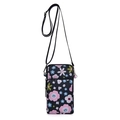 Floral crossbody phone bag in navy blue with pink flowers and adjustable strap - Auspicious Flower