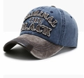 Navy blue distressed baseball cap with brown brim and 3D Original embroidery - Washed Navy Blue (THE)