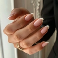 Long almond press-on nails in classic nude pink French style with white tips - Bz1476's Gentle Smile / Jelly Glue + Nail File