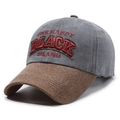 Casquette vintage en coton délavé gris et marron avec broderie rouge texturée - Réglable / Gris