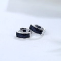 Orecchini a cerchio in argento S925 con pietra di arenaria blu su tessuto bianco fine - Pietra di Sabbia Blu Sintetica Colore Oro Bianco