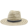 Cappello Panama da uomo in paglia intrecciata bicolore con nastro decorativo a righe - M (56-58cm) / Beige Chiaro/Caffè Scuro Misto