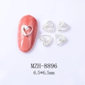 Detail of 6.5mm hollow heart nail charm with silver alloy base and pearl inlay - Silver Hollow Heart Pearl (8896)